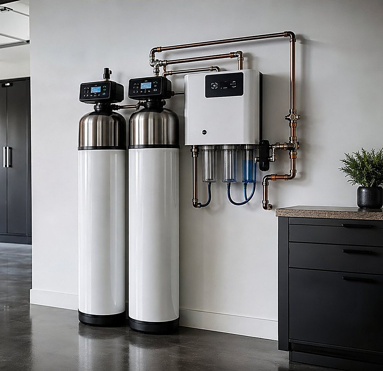 Whole-home water softener and filtration system installed by Nick Alvarado in Fresno, CA