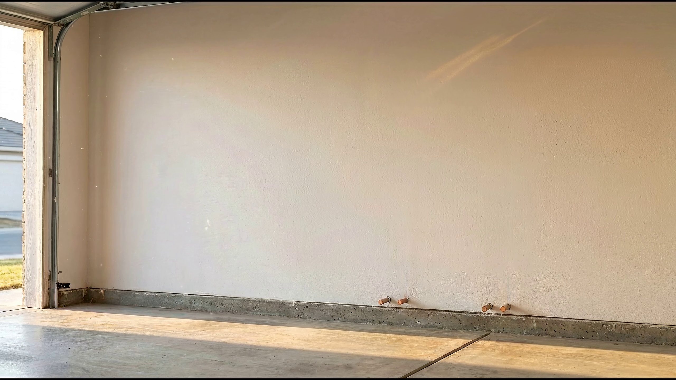 Clean Fresno garage wall at golden hour, ready for a water system install